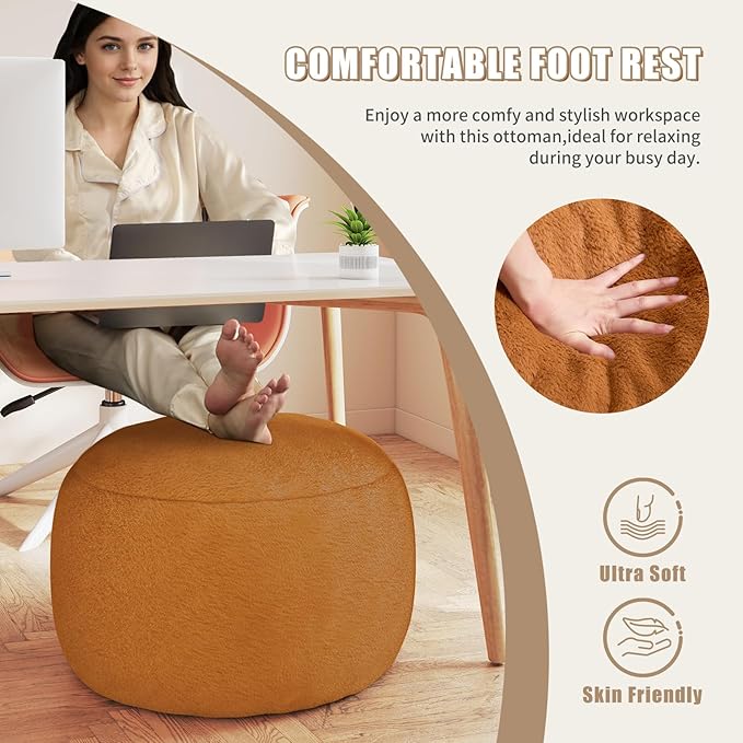 Gericco Round Pouf Ottoman Foot Rest, 29 X 18Inch Floor Poufs Footstool, A Round Modern Foam Filled Foot Stool for Living Room, Home, Nursery, Dorm, Outdoor (Orange, 29Inch)