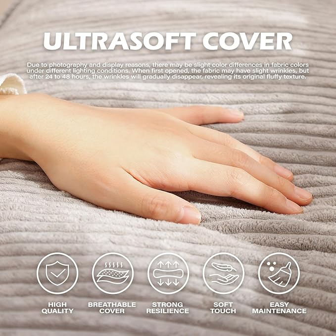 Bean Bag Chair, Cozy Fluffy Beanbag Chairs with Filler for Teens and Kids, Floor Lazy Sofa for Living Room, Gaming & Reading（M-Light Grey）