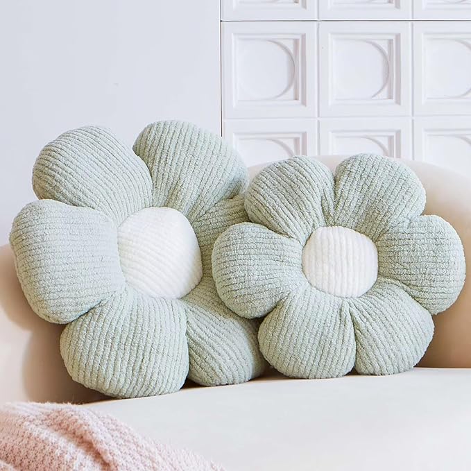 VBGYA Sage Green Flower Decorative Throw Pillows, Cute Daisy Shaped Plush Aesthetic Pillow, Soft 19.6" Floor Seat Cushion