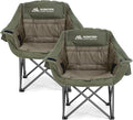 2 Pack Camping Chairs Oversized Padded Camping Chair Heavy-Duty Foldable Camping Chairs with Cup Holder and Cooler Bag Portable Lawn Chair for Sports Outdoors-Support 450LBS,Green