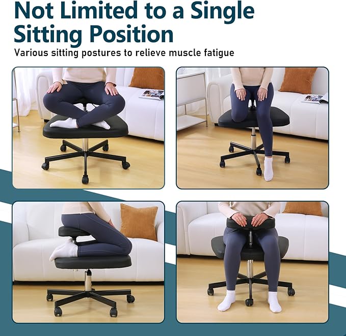 LHOOCX Meditation Chair ADHD Chair Ergonomic Cross Legged Chair with Wheels,Kneeling Chair for Office and Home,ADHD Chairs for Adults (Black)