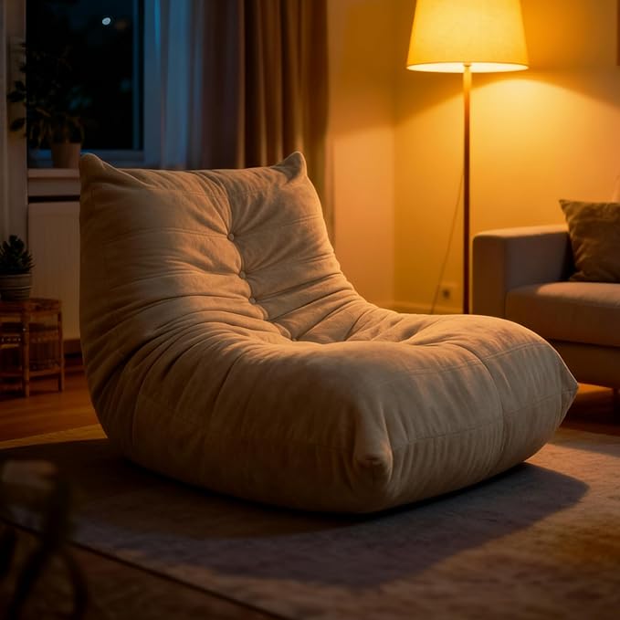 Sytopia Bean Bag Chair, Large Reading Chair for Adults Ultra-Comfy, Corner Floor Sofa 40D Foam, Togo Sofa Furniture for Living Room Bedroom Gaming, Cashmere Beige