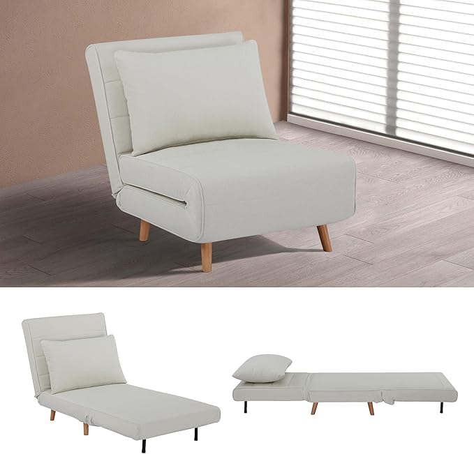 CITTANEO 31" Convertible Sleeper Chair, 3-in-1 Foldable Chair Bed with Pillow, 3-Position Adjustable Backrest, Single Sofa Bed for Apartment, Office, Beige