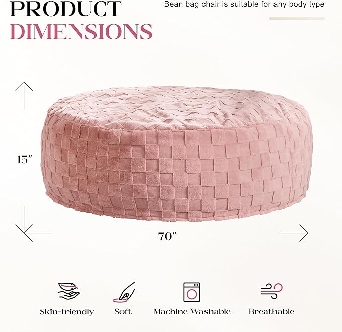 Hobestluk Bean Bag Chairs Beanbag Chair with Filler Adult Bean Bags with Fluffy Cover, Giant Bean Bag Chairs for Aduts for Living Room, Bedroom (Pink, 6FT - 70" x 70" x 15")