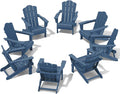 KINGYES Folding Adirondack Chair Set of 8, HDPE All-Weather Adirondack Chair, Navy
