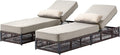 ACTREST Luxury Outdoor Chaise Lounges with 5 Inch Thickened Cushions - Set of 2 High Back Brown Wicker Patio Recliners Rattan Reclining Chairs Porch Poolside Pool Sunbathing Lounger - Beige