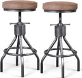 BOKKOLIK Industrial Bar Stools Swivel Pu Seat Vintage Kitchen Island Counter Stool 23-33inch Height Adjustable Rustic Shop Chair (Set of 2)