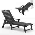 LUE BONA Outdoor Chaise Lounge, HDPS Chaise Lounger, 5 Positions Adjustable Lounge Chairs, Pool Lounge Chair with Wheels for Poolside, Backyard, Black