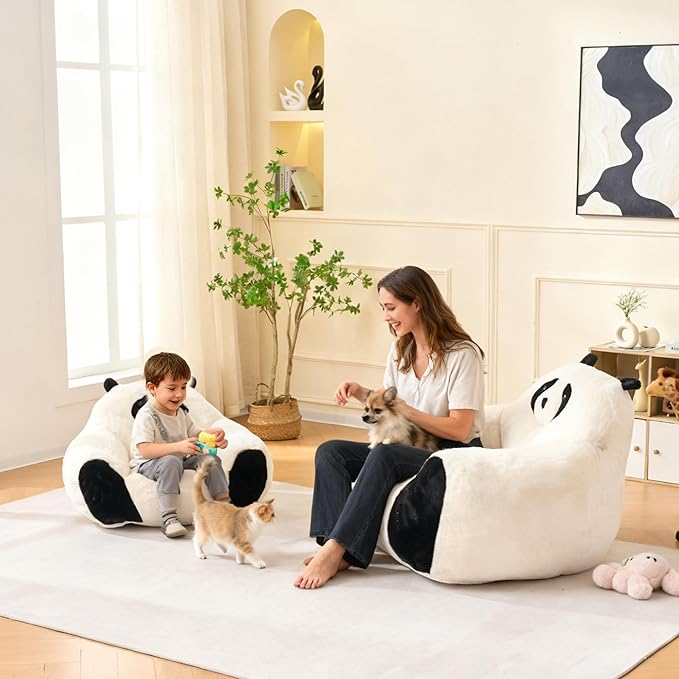 Bean Bag Chair for Kids, Small Bean Bag Couch with Filler, Ultra Soft Faux Fur Floor Sofa for Boys and Girls, Stuffed Lazy Sofa for Bedroom Dorm Reading, Beige