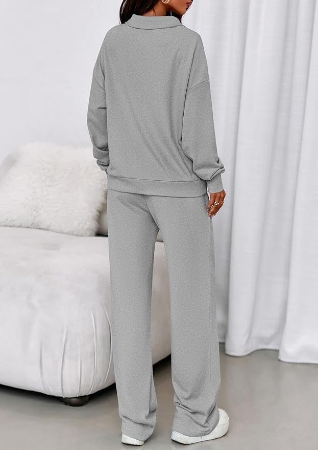 PRETTYGARDEN Womens Casual Two Piece Sets Fall 2026 Outfits Quarter Zip Sweatshirts Straight Leg Pants Sweatsuits Tracksuit