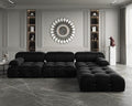 JACH L-Shaped Modular Sectional Couch, Modern Deep 3-Seat Couches with Chaise Ottoman, 104'' Minimalist Teddy Velvet Sectional Sofas, Convertible Sleeper Sofa for Living Room Apartment (Black)
