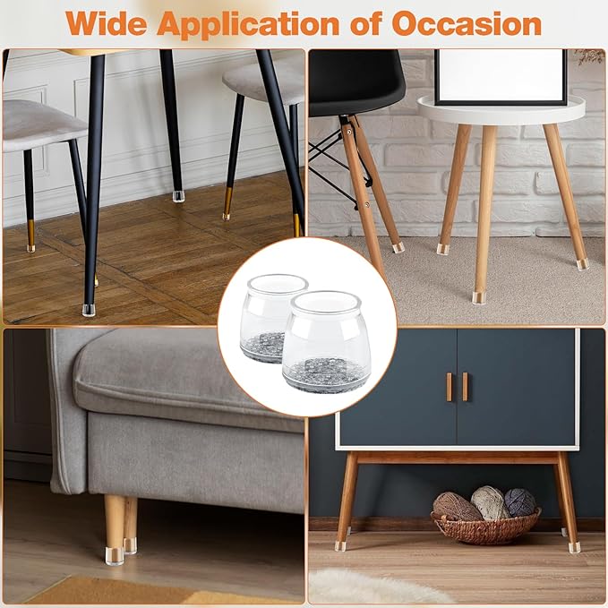 BAIPOK 36Pcs Round Chair Leg Floor Protectors with Felt Bottom, Silicone Chair Leg Covers Caps for Hardwood Floors, Dining Room Bar stools Leg Protectors, Reduce Noise & No Scratch, Clear, Small
