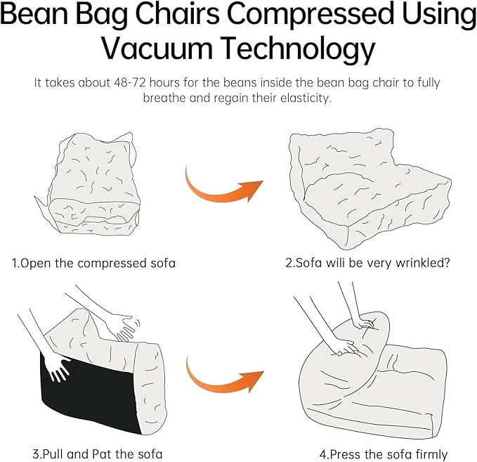 Bean Bag Chair with Ottoman, Giant Bean Bag Chairs for Adults with Memory Foam, Comfy Bean Bag Sofa for Bedroom, Lounge Beanbag of Reading and Gaming with Filler Included (Grey)