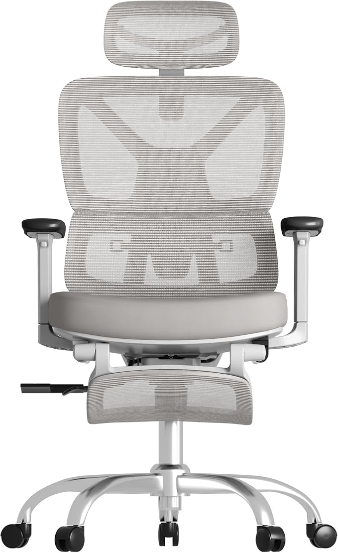 FLEXISPOT ErgoX Premium Ergonomic Office Chair with Footrest- Adjustable 3D Armrests, Dynamic Lumbar Support, Recline & Tilt Function, Mesh Seat, for Home & Office Use,Grey Foam