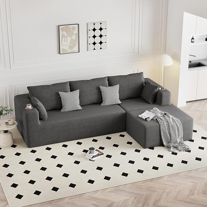 Furnimart 41" Big Oversized Ottoman for Modular Sectional Sofa Bed, Modern Boneless Large Ottoman Compression Footstool Cloud Couches for Living Room, No Assembly Corduroy Dark Grey