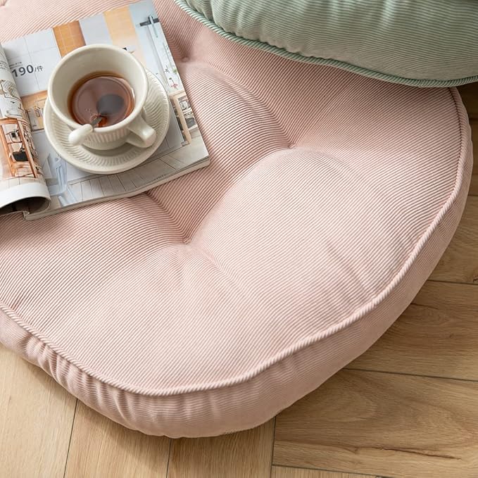 Corduroy Chair Pads Seat Cushion Soft Thicken Bedroom Living Room Floor Tatami Cushion Round Seat Pad for Kids Reading Adult Office,1 Count (Pink,22"x22")