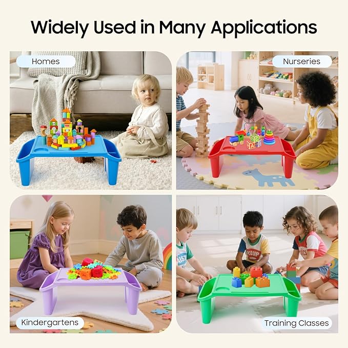 Mind Reader Kids Lap Desk, 4 PCS Kids Lap Desk Bulk Tray Lap, Portable Activity Tray with Side Storage, Stackable Plastic Desk Table for Students Drawing, Snacks, Study (Colorful, Small)