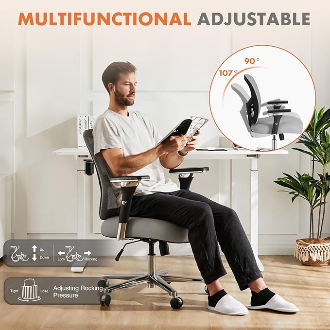 Sweetcrispy Big and Tall Office Desk Chair with Lumbar Support, 500lbs Heavy Duty Mesh Ergonomic Computer Chair with 4D Armrest and Wide Comfy Seat, Wheels for Adult