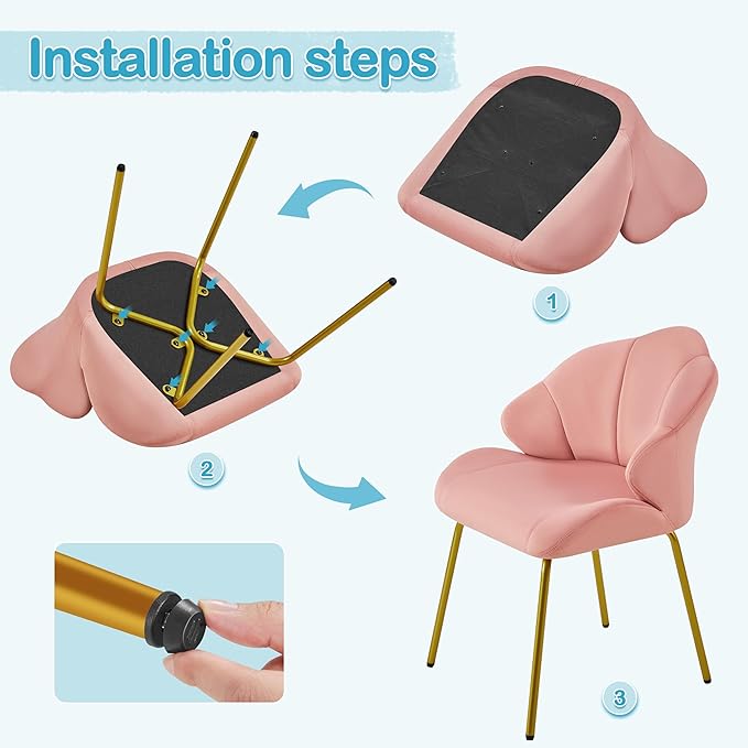Yaheetech Vanity Chair, Velvet Accent Chair with Shell-Shaped Backrest, Modern Armchair with Gold Metal Legs for Dressing Room/Bedroom/Living Room, Pink