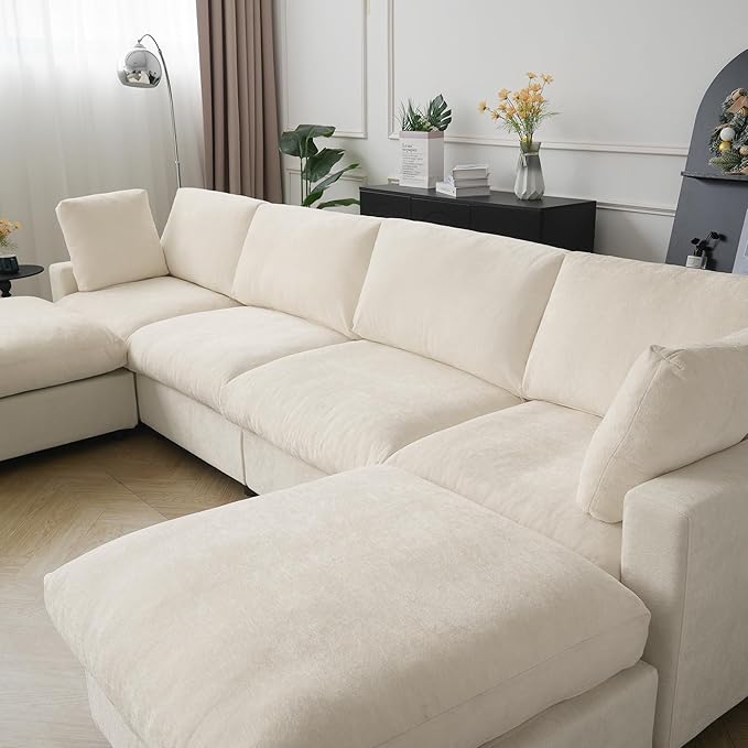 Cloud Couch Modular Sectional Sofa,100.5" U Shaped Couch, Oversized Convertible Wide Seater,3 Seater with 2 Ottomans for Living Room Set, Covers Washable&,Beige