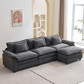 Oprisen 120" Modular Sectional Sofa, Comfy Cloud Couch Sectional Sofa with Ottoman, Velvet Sofa Sleeper Deep Seat Sofa with Throw Pillows for Living Room (Blue Gray, 120"- L Shape)