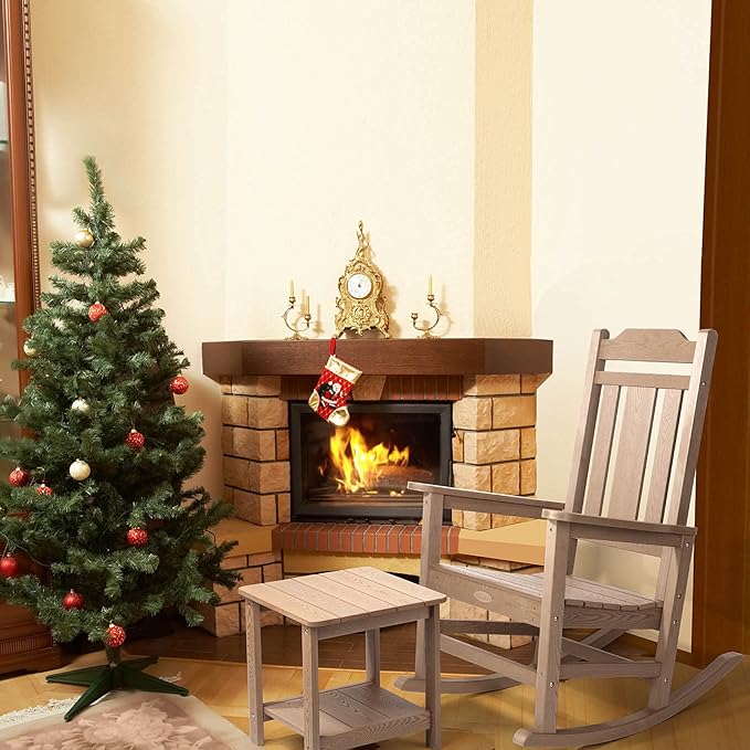 hOmeHua Rocking Chair, All-Weather Oversized Outdoor Indoor, Patio Fade-Resistant Porch Rocker Chairs, Durable Smooth Rocking,Comfortable Easy to Assemble, Low Maintain (Wood Color)