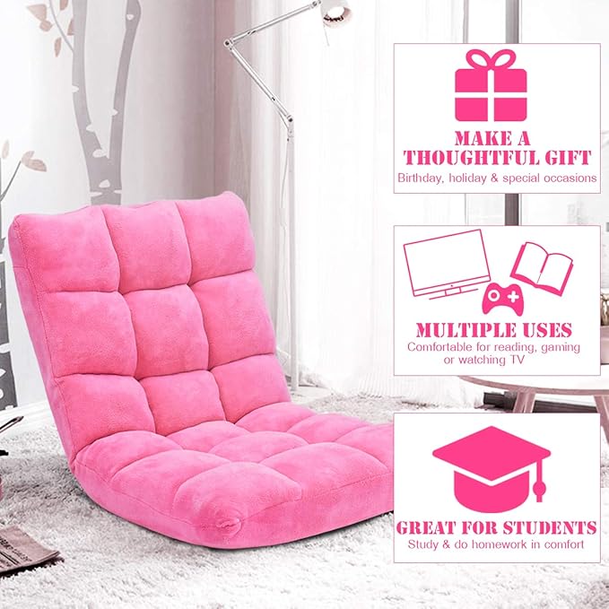 KOMFOTT 14-Position Adjustable Palace Lounger with Back Support - Gaming Chair, Meditation Lounger, Living Room Pink