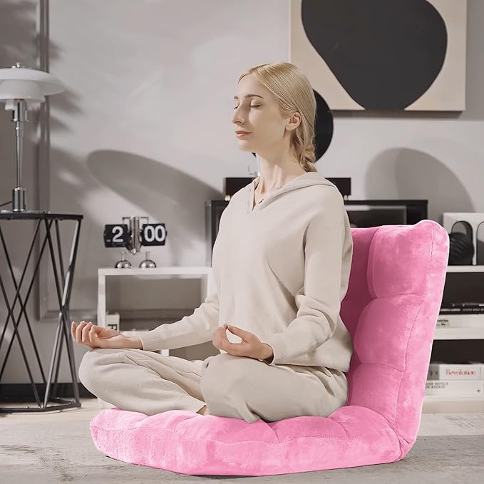 Giantex Floor Chair with Back Support, Folding Sofa Chair with 14 Adjustable Position, Padded Sleeper Bed, Couch Recliner, Floor Gaming Chair, Meditation Chair, Gaming Floor Chairs for Adults(Pink)