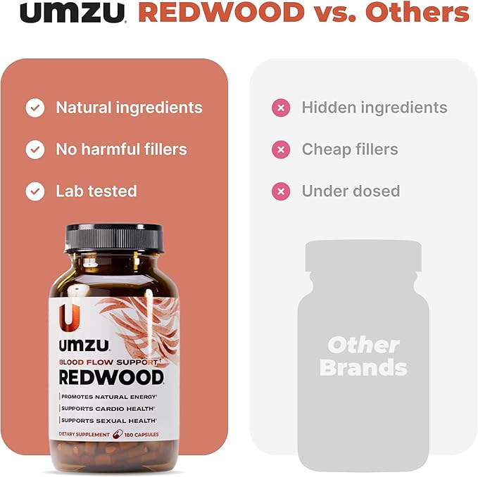 UMZU Redwood Nitric Oxide Booster, 3-Month Supply – Nitric Oxide Supplement with Vitamin C, Garlic & Horse Chestnut – Supports Healthy Circulation, Blood Flow, Energy, Stamina and Daily Vitality