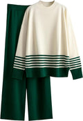 Tanming Women's Lounge Sets 2 Piece Outfits Knitted Pullover Sweater Tops Wide Leg Pants Tracksuit