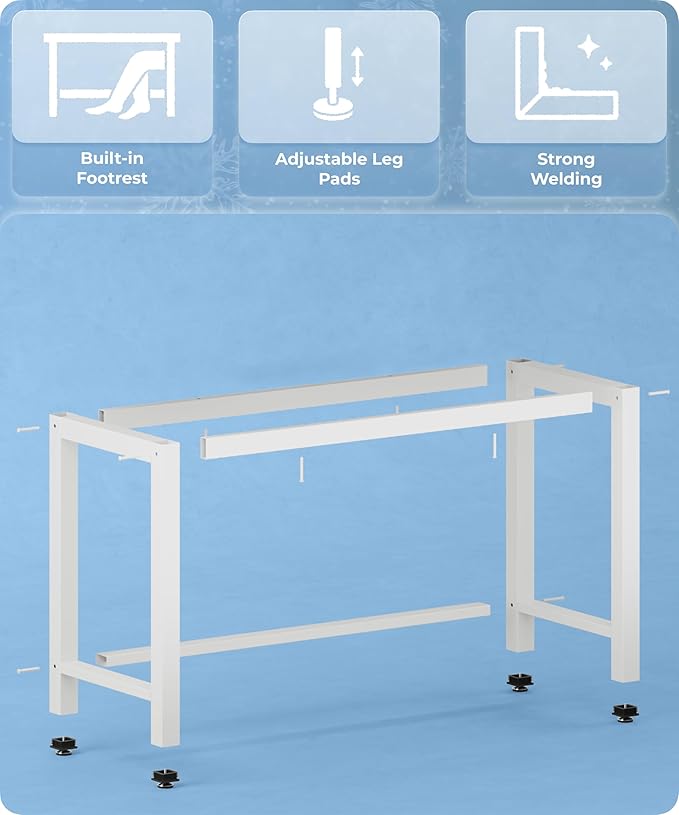 51" Home Office Desk Modern Computer Desk 51.2x23.6x29.5 inches PC Table with Thicken Frame Industrial Style Sturdy Metal Frame Furniture for Writing Gaming Marble White+White