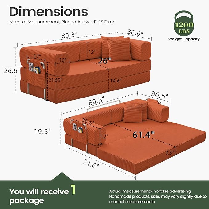 Multi-functional sofa bed, crafted with compression technology and featuring corduroy fabric, ideal for households with children and for apartment living rooms couch sleeper sofa futon folding floor | Multi-functional