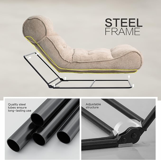 Lazy Floor Bed 83" – Extra Comfy Sleeper Chaise Lounge Chair Indoor, Adjustable Recliner Floor Lounger, Plush Futon Chair Bed for Yoga, Gaming, Meditation & Reading Nook (Recliner, Camel)
