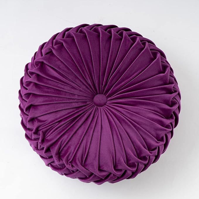 vctops Purple Velvet Seat Cushions Round Floor Pillows Thicken Chair Cushions Pleated Chair Pads Seat Pad Throw Pillows for Bedroom Living Room (Purple,Diameter 14")
