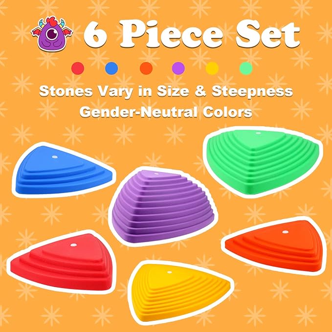 Gentle Monster Stepping Stones for Kids, Set of 6/8/11 PCS for Balance with Non-Slip Bottom - Exercise Coordination and Stability (6 pcs Classic)