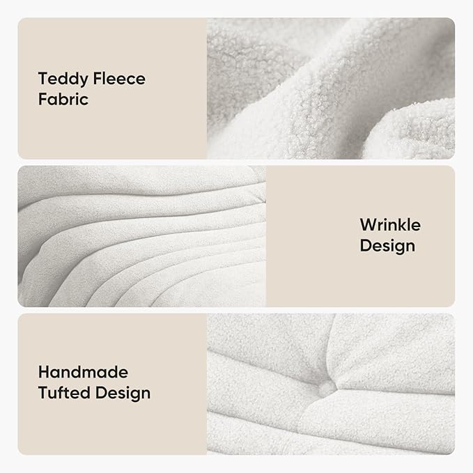 cebihy Premium Quality Compression Fireside Togo Chair, Adult Bean Bag Chair, Single Floor Couch, Soft Lazy Floor Chairs for Living Room, Bedroom, Salon & Office (Teddy White)