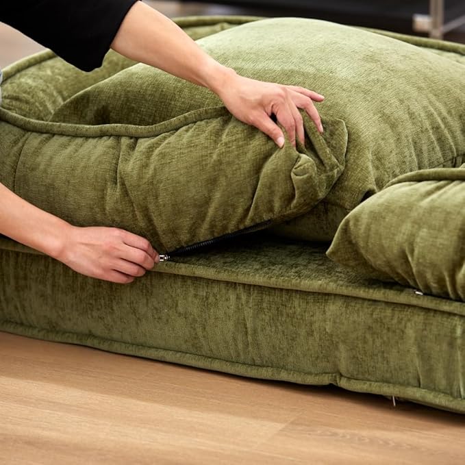 LouannTatami Foldable Lazy Sofa Bed Floor Chair - Adjustable Human Dog Bed for Adults Kids Floor Seats - Cozy Small Couch for Home Living Room (Green)