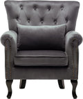 DM Furniture Mid Century Accent Chair Modern Button Tufted Armchair Wingback Club Chair Velvet Single Sofa Lounge Chair with Pillow for Living Room Bedroom, Grey