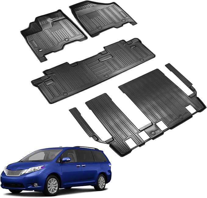 Compatible for 2011-2020 Toyota Sienna 8 Passenger Floor Mats All Weather Floor Mats for Toyota Sienna 2011-2020 Accessories (3rd Row Seat Without Power Folding)