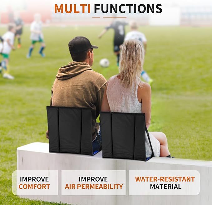CAMPHILL 2PCS Portable Stadium Seat Cushion for Bleachers,Folding Lightweight Seat with Backrest,Adjustable Straps,Ideal for Camping,Hiking,Sports Events,Outdoor Concerts
