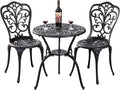Withniture 3 Pieces Bistro Sets Cast Aluminum Outdoor Bistro Set, Patio Bistro Sets with Umbrella Hole, Weather Resistant Bistro Table and Chairs Set of 2 for Porch (Black, Butterfly)