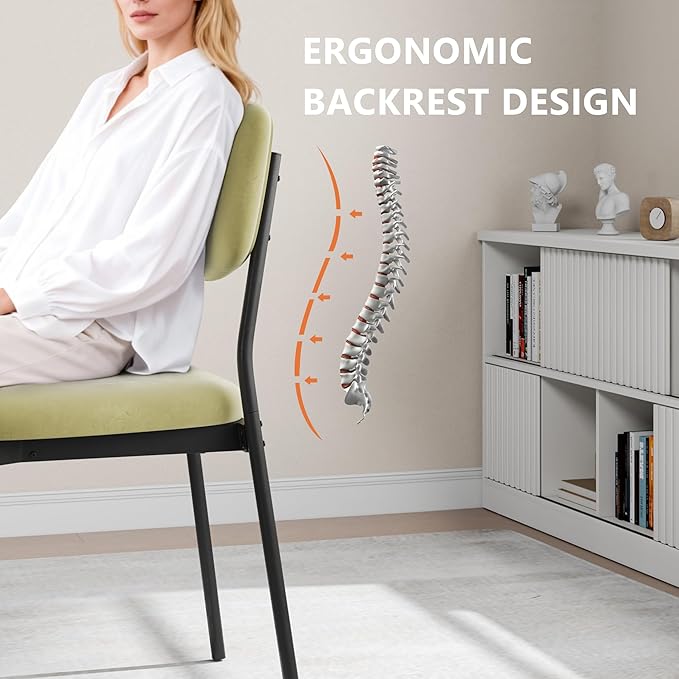 Einhomn Upholstered Dining Chairs Set of 6, Stackable Modern Dining Room Chairs, Kitchen Chairs w/Soft Velvet Backrest & Sturdy Metal Legs for Restaurant, Living Room, Light Green