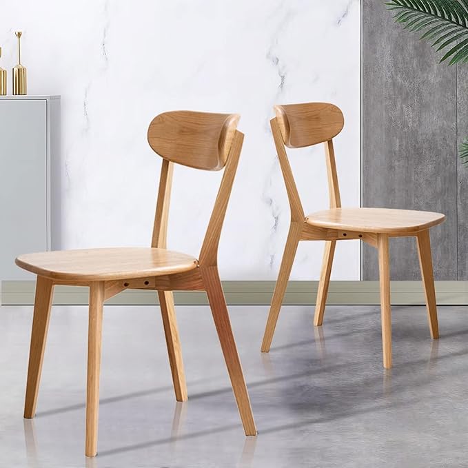 Bamskov 100% Solid Oak Wood Dining Room Chairs Set of 4 - Practical Dining Chair - Wooden Kitchen Chairs for Dining Room, Kitchen (Natural)