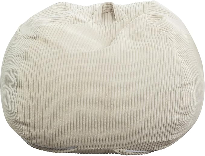 Bean Bag Chair with Corduroy Cover and Memory Foam Filled for Teens and Kids, Small Comfy Fluffy Floor Chair for Living Room Bedroom (Beige, 2.5FT)