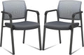 CLATINA Mesh Back Stacking Arm Chairs, Office Reception Guest Chair, Desk Chair No Wheels Ergonomic Lumbar Support and Thickened Seat Cushion for Waiting Conference Room Grey (2 Pack)