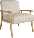 Mid-Century Modern Accent Chair, Natural Wood Frame (Beige Sripe)