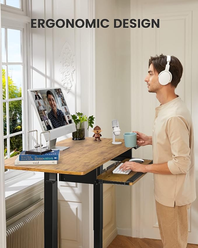 ErGear Large Electric Standing Desk with Keyboard Tray, 63x28 Inches Large Adjustable Height Sit Stand Up Desk, Home Office Desk Computer Workstation, Vintage Brown