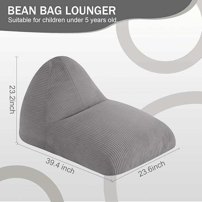 COMAX Bean Bag Chairs for Kids, Kid Beanbag Chair with Filler, Toddler Lounge Bean Chair Corduroy, Lazy Floor Lounger for Girls and Boys Stuffed, Light Grey