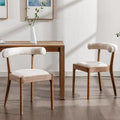Kmax Dining Room Chairs Mid-Century Modern Fabric Kitchen Chairs with Natural Walnut Finished Frame, Linen Curved Back, 2-Pcs Set, Beige