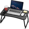 ZEAPTAC Laptop Bed Desk, Foldable Lap Desk, Portable Lap Table, Laptop Stand with Cup Holder & Tablet Slot & Lifting Handle for Working Writing Drawing & Eating - Black